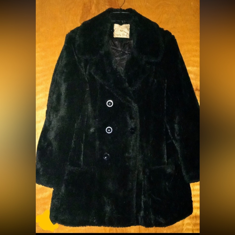 Vintage 70’s White Stag Black Faux Fur Teddy Coat L 12